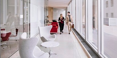 Man and woman walking and talking
