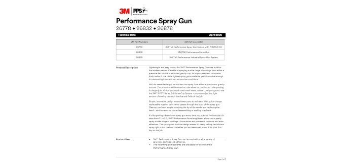 image of the Performance Industrial Spray Gun Technical Data Sheet
