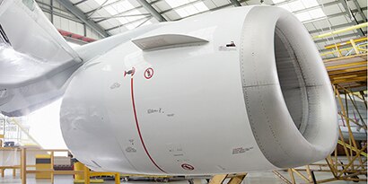 Side view of  aircraft wing and engine
