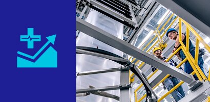 Icon indicating improved safety data with image of workers at height