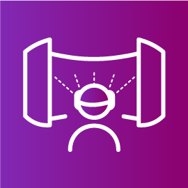Icon of a person with an AR/VR headset looking at a virtual 