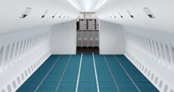 First class interior of a modern aircraft.