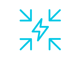 An icon of a lightning bolt with four arrows pointing towards it.