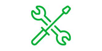 Installation and care wrench and screwdriver logo

