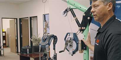 Confined space training professional Tim Metzger speaking to class about davit
