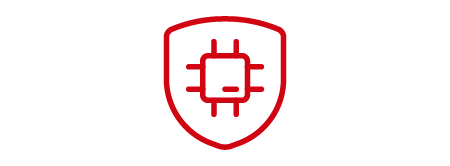 Red microchip-style icon used to represent reliable EMI shielding benefits.
