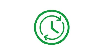 Green clock icon with circle around it
