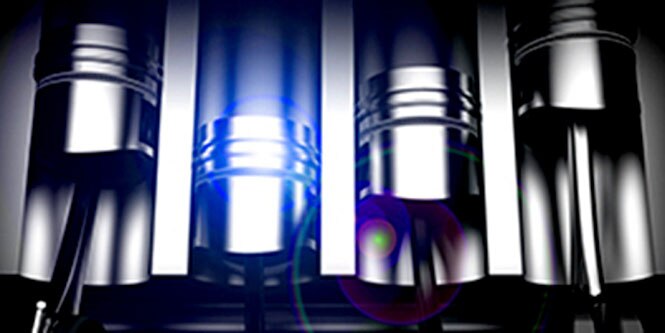 cutaway image of engine showing four pistons
