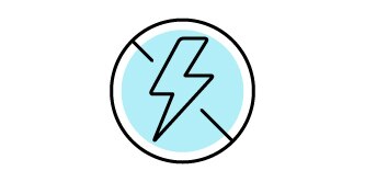 Electrical insulation icon of a lightning bolt with a circle and a strike through it. 
