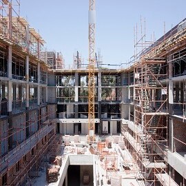 An aerial view of a building under construction