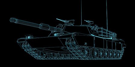 A wireframe model of a tank
