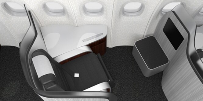 Overhead rendering of aircraft interior seat.
