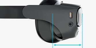 image of AR/VR headset with a graphic showing thinness of headset 
