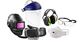 Image showing safety eqiuipment: helmet, mask, glasses, faceshield and earmuffs
