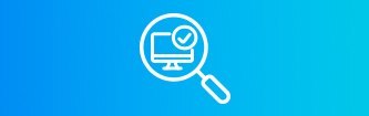 Product finder icon of a magnifying glass looking at a monitor
