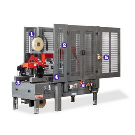 Image of a 3M-Matic™ Case Sealer 8000af with numbers to match features listed in copy