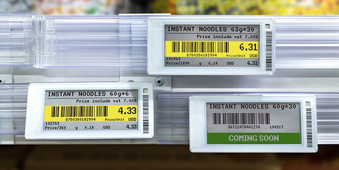 Grocery store barcodes with 3M™ Barrier Films on them.
