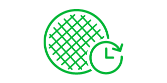 Icon of a wafer and clock representing cost of ownership
