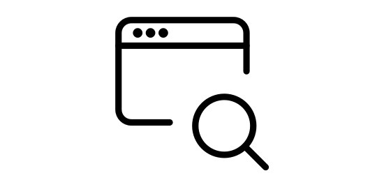 An icon of a computer window with a magnifying glass.
