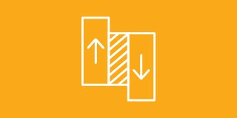 White lineart icon on an orange background representing high shear and push-out
