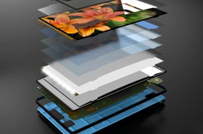   An image of a tablet broken apart into layers.