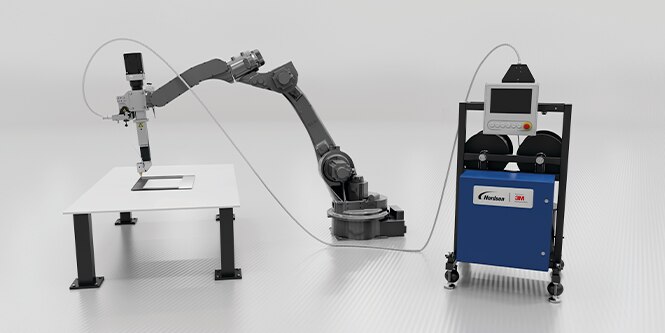 The 3M™ On Demand Bonding System, including robot arm and dispensing stand
