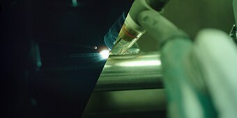 view of welding through the welding helmet lens
