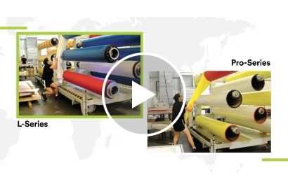 Images of a worker removing L-Series Flexo Tape with all her weight and Pro-Series Flexo Tape with much less effort