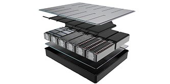 Exploded view of a vehicle battery pack
