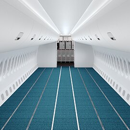 First class interior of a modern aircraft.