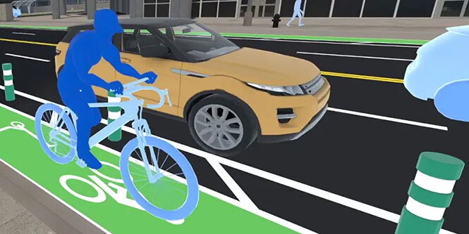 AR view of an urban road with bicyclist
