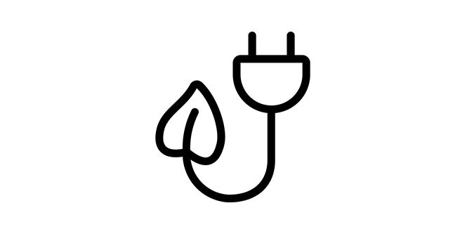 line drawing of a corded plug with a leaf at the end
