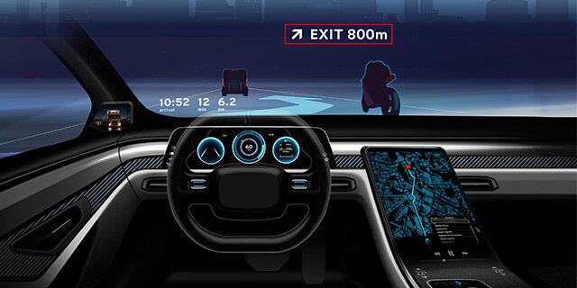 Head up display inside a vehicle.