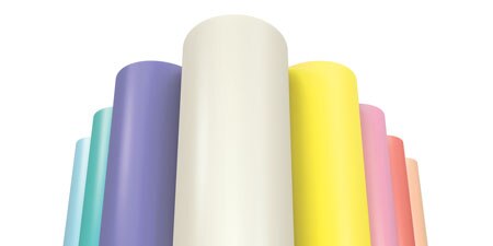 A variety of colorful mounting tape rolls arranged in a semi-circle, showcasing different thicknesses.
