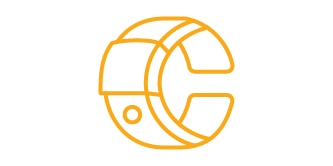 Orange lineart icon showing a curved device representing conformability
