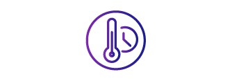 Icon of a thermometer with a clock in the background representing bake cycle temperature and time
