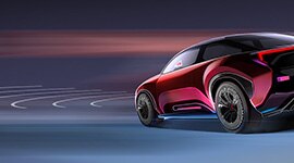 Sensor control technology shown with a red sedan and sensors pointing outward.