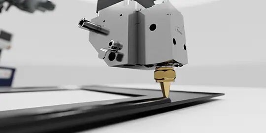 The 3M™ On Demand Bonding System is shown applying 3M™ VHB™ Extrudable Tape to a flat surface
