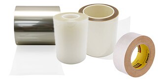 Rolls of structural adhesive films, including 3M UV Activated Films and Thermal Bonding Films. 
