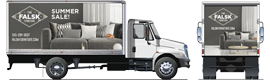 furniture company&rsquo;s truck wrapped in summer sale promotional graphic