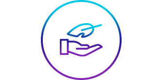 Icon of a feather over an open hand
