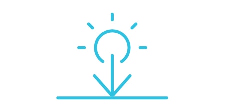 Reduce solar irradiance in the hub icon of a sun with an arrow point down.
