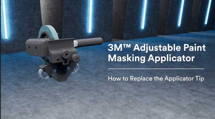 Video still of the tool with text “3M™ Adjustable Paint Masking Applicator: Replace the Applicator Tip”
