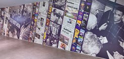 Wall covered with Vikings photographs and news stories printed on 3M Graphic Films.
