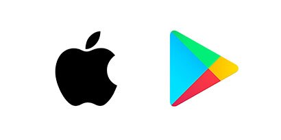 Apple and Google Play logos
