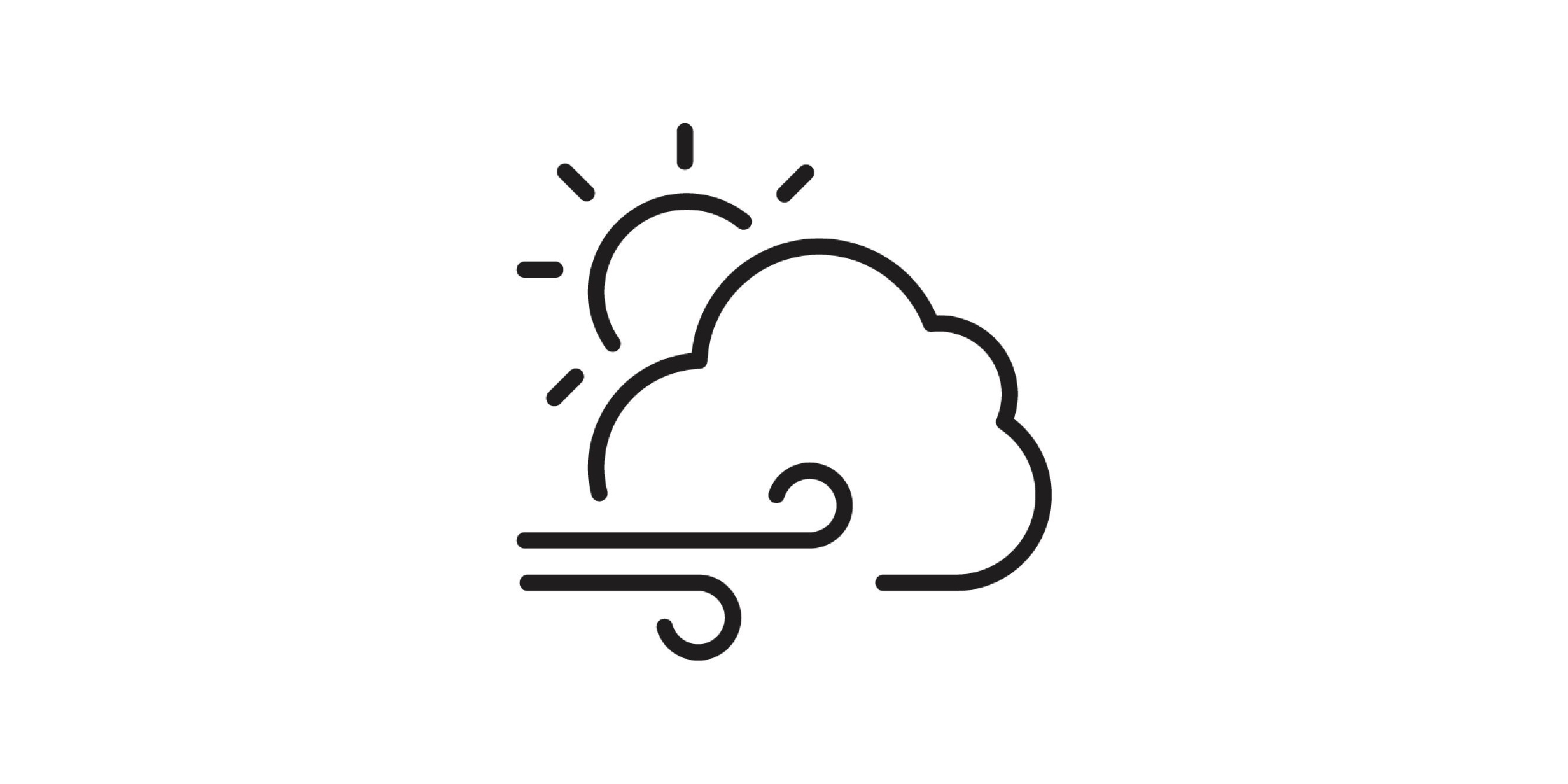 Icon of the sun partially covered by a cloud with lines to depict the wind blowing
