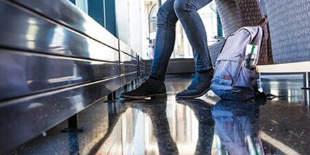 Backpack on a clean glossy floor
