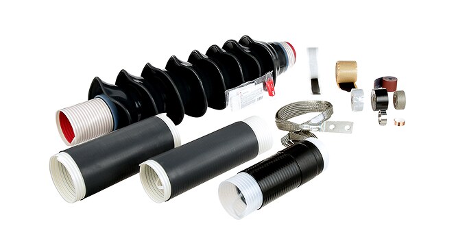 A variety of cable accessory products including cold shrink splices
