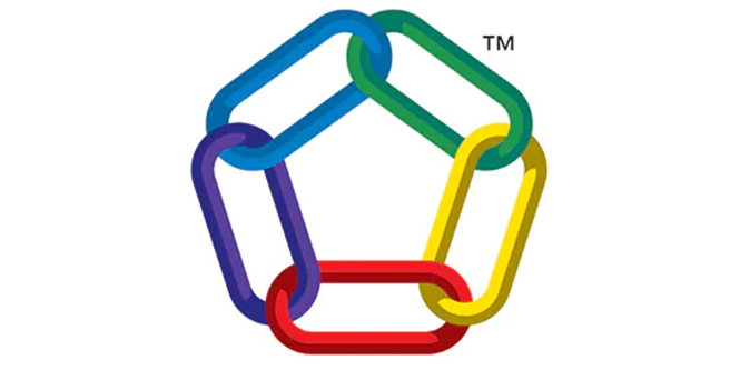 Five chain links each a different color of the rainbow linked together.
