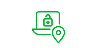 A laptop icon with a pin on the bottom right and a lock icon in the middle of the laptop.
